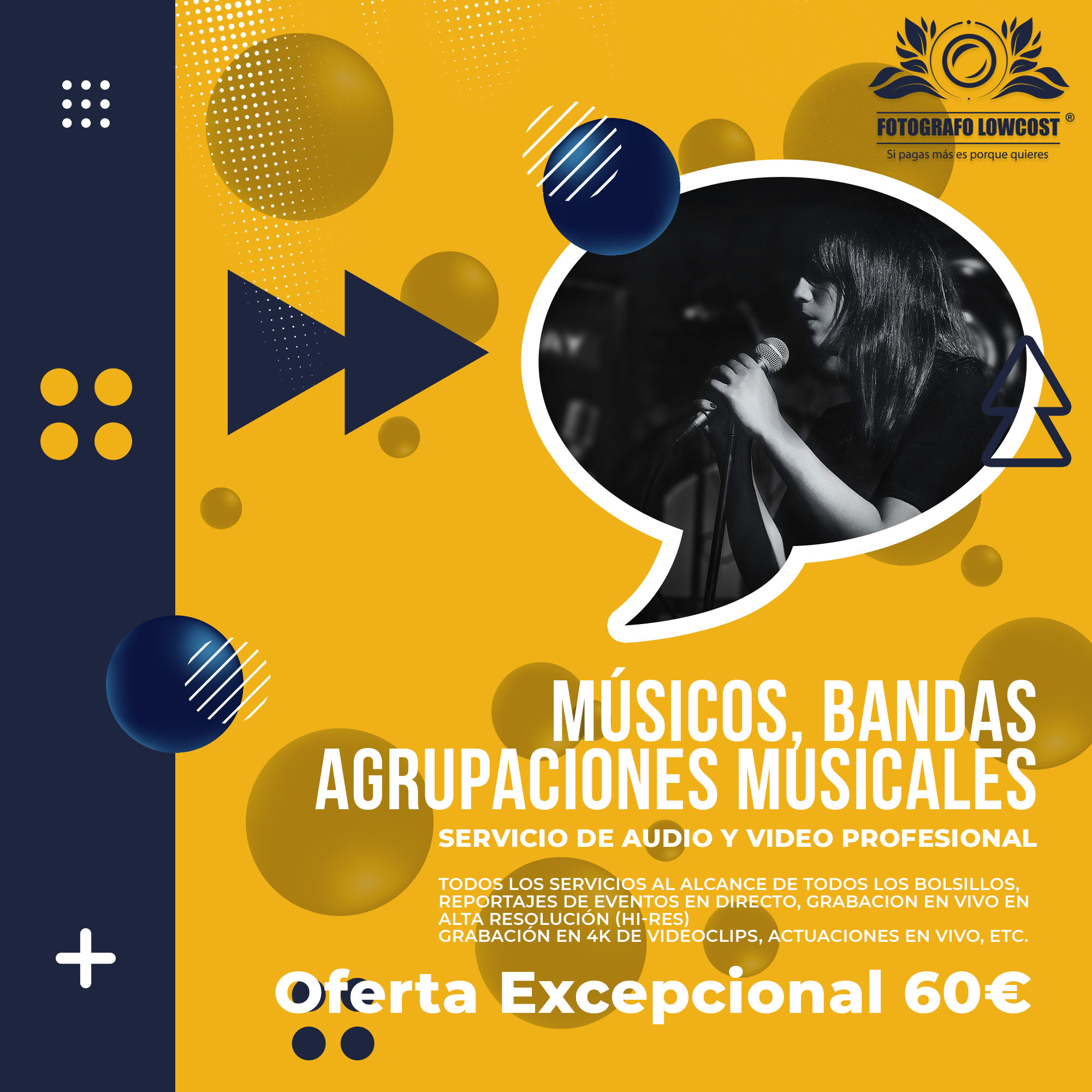 fotografo en fotografía, audio HD y servicios de Video en 4K para Músicos y artistas Oliva de Merida 
